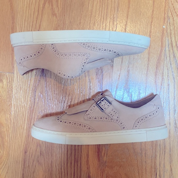 NWOT Frye Gemma Kiltie Nubuck Suede Monk Strap Sneakers in Baby Pink - Picture 5 of 11